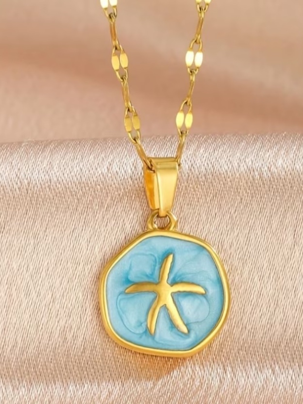 Starfish Oil Drop Pendant Necklace Stainless Steel Summer Ocean-Themed